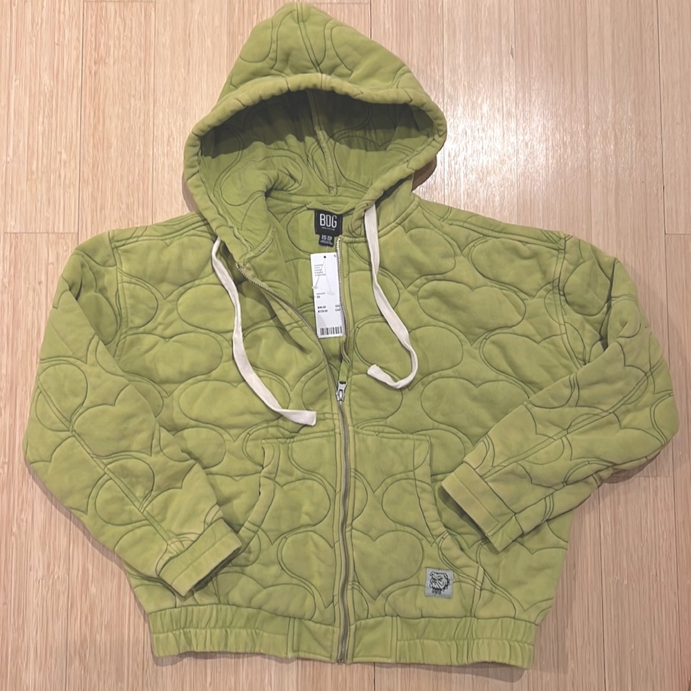 New w/Tags! XS BDG Avocado Green Quilted Heart zip up Hoodie